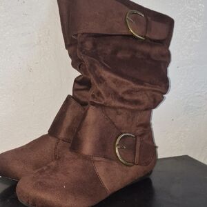 Forever Link Brown Slouchy Buckle Mid-Calf Boots
